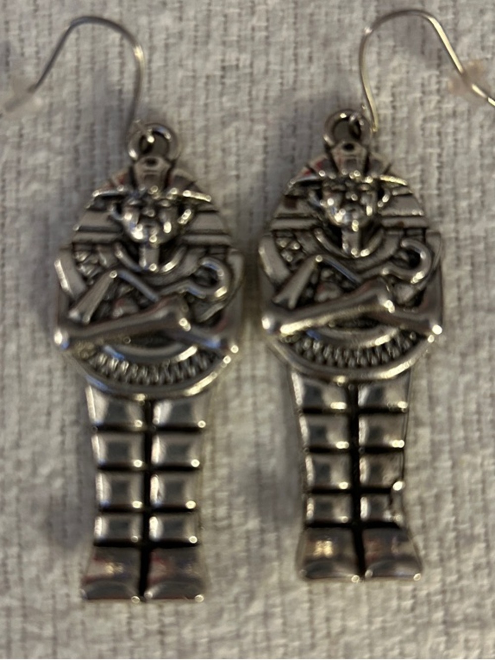 Silver-Tone Egyptian Sarcophagus Dangle Earrings